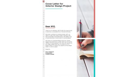 Cover Letter For Interior Design Project One Pager Sample Example Document