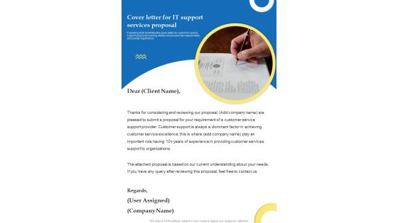 Cover Letter For It Support Services Proposal One Pager Sample Example Document
