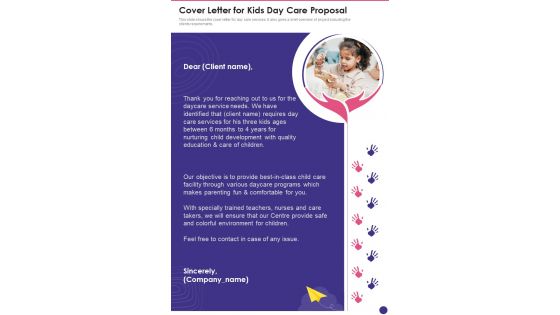 Cover Letter For Kids Day Care Proposal One Pager Sample Example Document