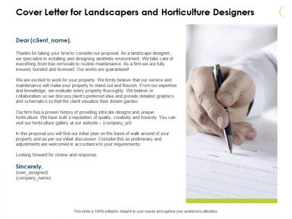 Cover letter for landscapers and horticulture designers ppt slides