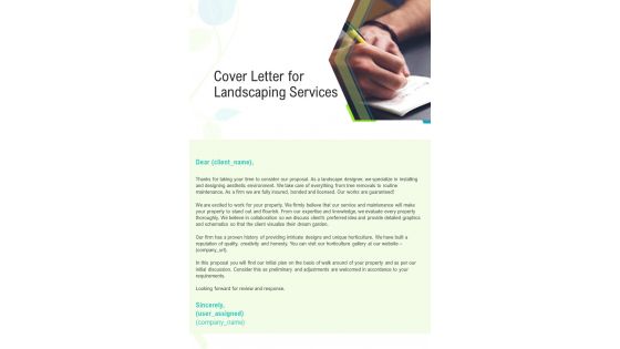 Cover Letter For Landscaping Services One Pager Sample Example Document