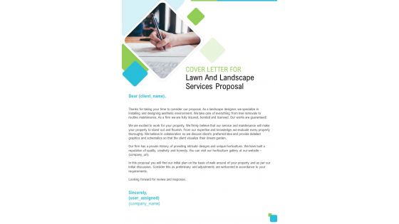 Cover Letter For Lawn And Landscape Services Proposal One Pager Sample Example Document