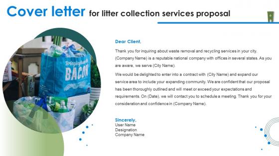 Cover Letter For Litter Collection Services Proposal Ppt Show Graphics Pictures