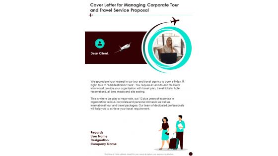 Cover Letter For Managing Corporate Tour One Pager Sample Example Document