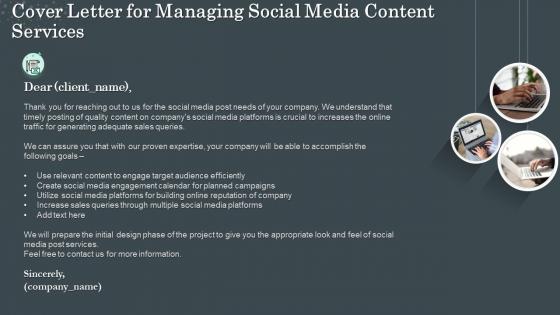 Cover letter for managing social media content services ppt slides visuals