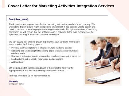 Cover letter for marketing activities integration services ppt powerpoint infographics