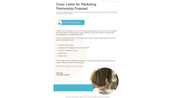 Cover Letter For Marketing Partnership Proposal One Pager Sample Example Document