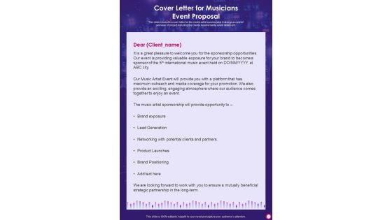Cover Letter For Musicians Event Proposal One Pager Sample Example Document