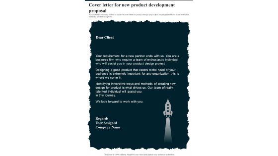 Cover Letter For New Product Development Proposal One Pager Sample Example Document