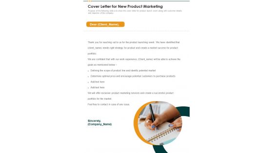 Cover Letter For New Product Marketing One Pager Sample Example Document