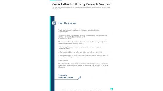 Cover Letter For Nursing Research Services One Pager Sample Example Document