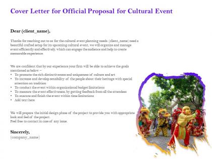Cover letter for official proposal for cultural event ppt powerpoint presentation gallery gridlines