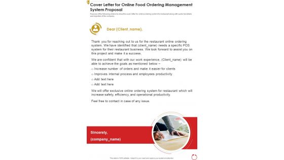 Cover Letter For Online Food Ordering Management System Proposal One Pager Sample Example Document