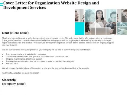 Cover letter for organization website design and development services ppt infographics