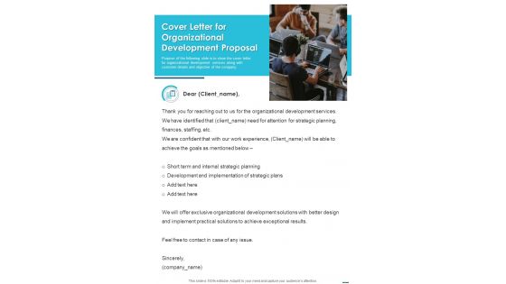 Cover Letter For Organizational Development Proposal One Pager Sample Example Document