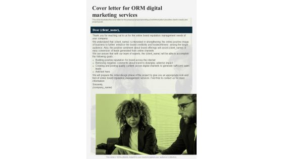 Cover Letter For ORM Digital Marketing One Pager Sample Example Document
