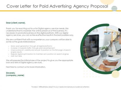 Cover letter for paid advertising agency proposal ppt powerpoint presentation portfolio