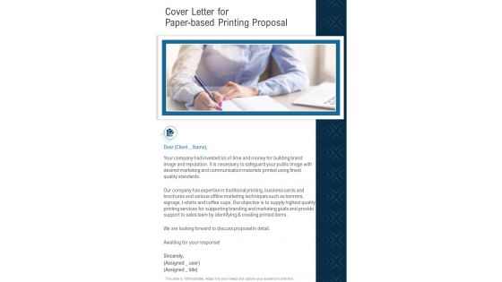 Cover Letter For Paper Based Printing Proposal One Pager Sample Example Document