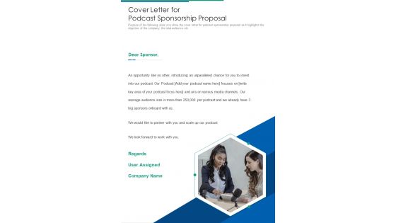 Cover Letter For Podcast Sponsorship Proposal One Pager Sample Example Document