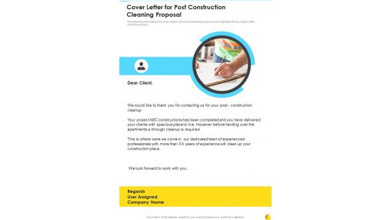 Cover Letter For Post Construction Cleaning Proposal One Pager Sample Example Document
