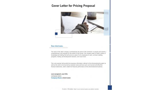 Cover Letter For Pricing Proposal One Pager Sample Example Document