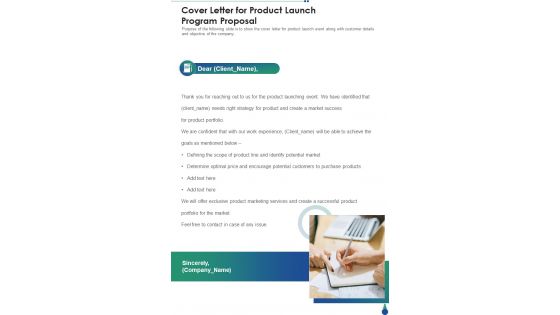 Cover Letter For Product Launch Program Proposal One Pager Sample Example Document