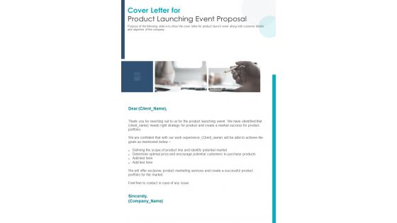Cover Letter For Product Launching Event Proposal One Pager Sample Example Document