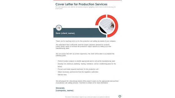 Cover Letter For Production Services One Pager Sample Example Document