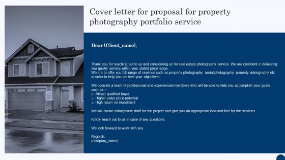 Cover Letter For Proposal For Property Photography Portfolio Service Ppt Formats