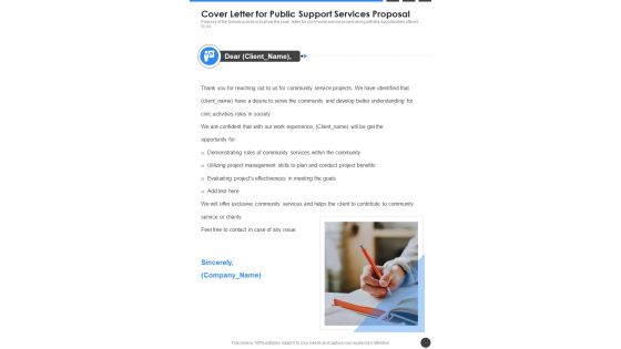 Cover Letter For Public Support Services Proposal One Pager Sample Example Document