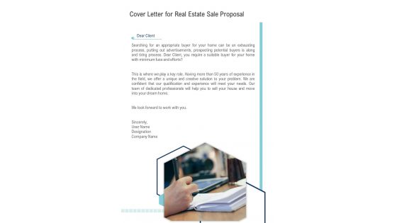 Cover Letter For Real Estate Sale Proposal One Pager Sample Example Document