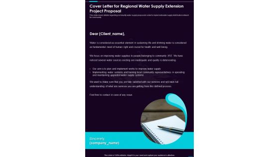 Cover Letter For Regional Water Supply Extension Project One Pager Sample Example Document