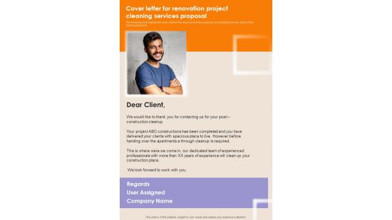Cover Letter For Renovation Project Cleaning Services Proposal One Pager Sample Example Document