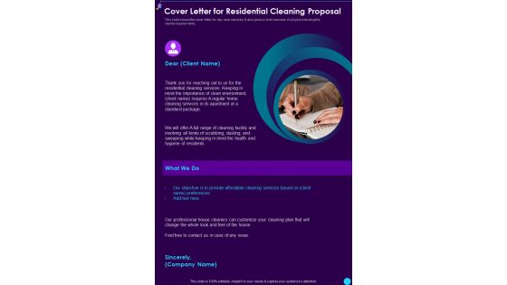 Cover Letter For Residential Cleaning Proposal One Pager Sample Example Document
