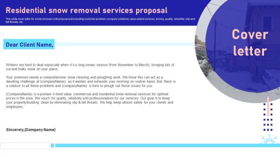 Cover Letter For Residential Snow Removal Services Proposal Ppt Slides Samples