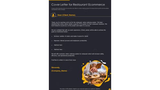 Cover Letter For Restaurant Ecommerce One Pager Sample Example Document