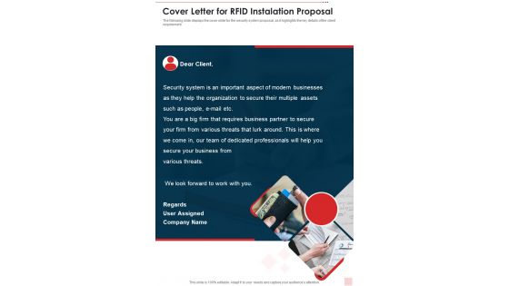 Cover Letter For Rfid Instalation Proposal One Pager Sample Example Document