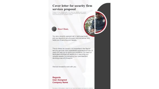 Cover Letter For Security Firm Services Proposal One Pager Sample Example Document