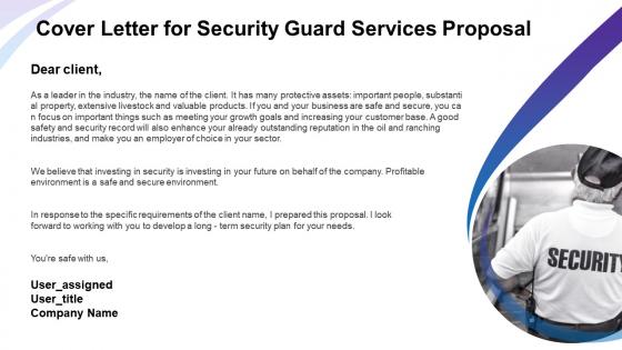 Cover letter for security guard services proposal ppt slides pictures