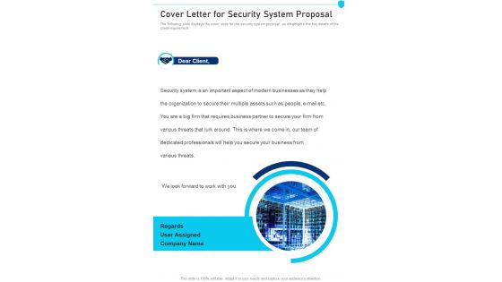 Cover Letter For Security System Proposal One Pager Sample Example Document