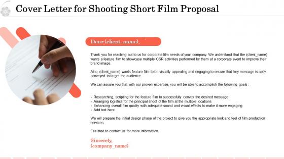 Cover letter for shooting short film proposal ppt visual aids pictures