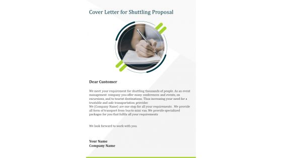 Cover Letter For Shuttling Proposal One Pager Sample Example Document