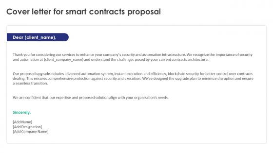 Cover Letter For Smart Contracts Proposal Ppt Icon Graphics Template