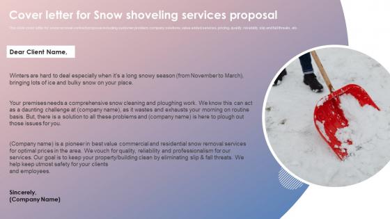 Cover Letter For Snow Shoveling Services Proposal Ppt Styles Example