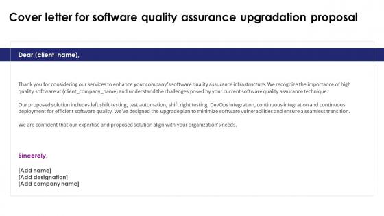 Cover Letter For Software Quality Assurance Upgradation Proposal