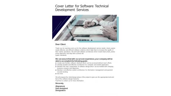Cover Letter For Software Technical Development Services One Pager Sample Example Document