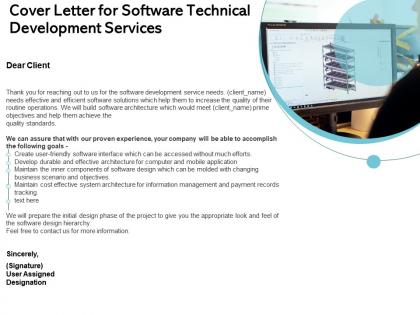 Cover letter for software technical development services ppt infographics