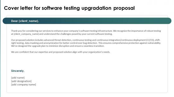 Cover Letter For Software Testing Upgradation Proposal