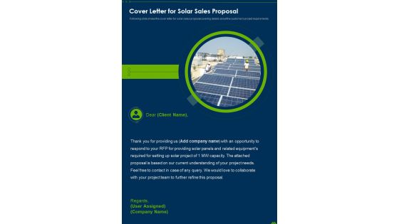 Cover Letter For Solar Sales Proposal One Pager Sample Example Document