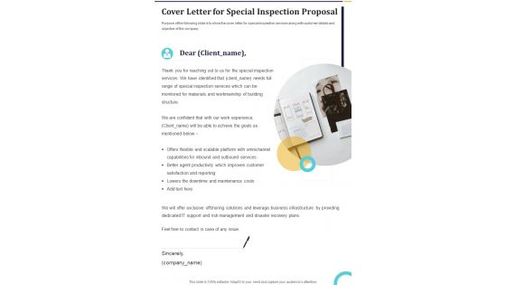 Cover Letter For Special Inspection Proposal One Pager Sample Example Document